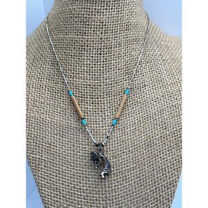 Vintage Liquid Sterling Silver Kokopelli Pendant Necklace Beads Barrel Clasp 16"